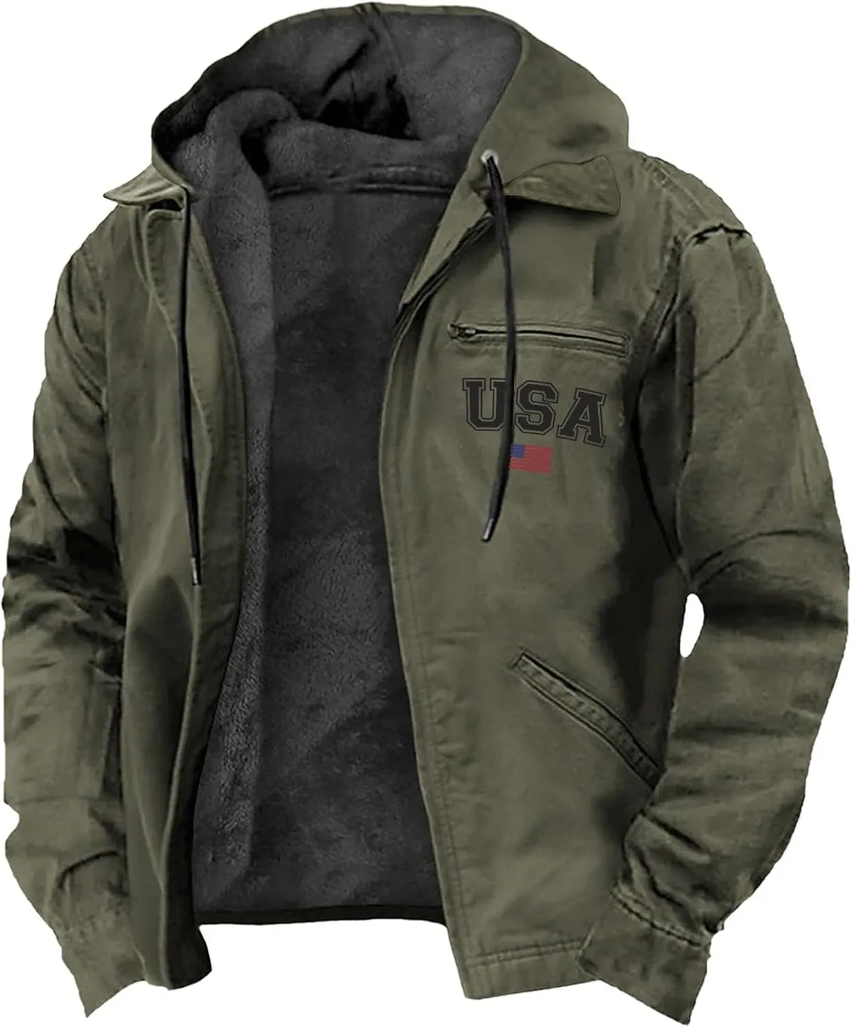 Big And Tall Winter Sherpa Lined Jacket: Jackets For Men Hoodie Mens Heavyweight Fleece Warm Trucker Hoodies Coat
