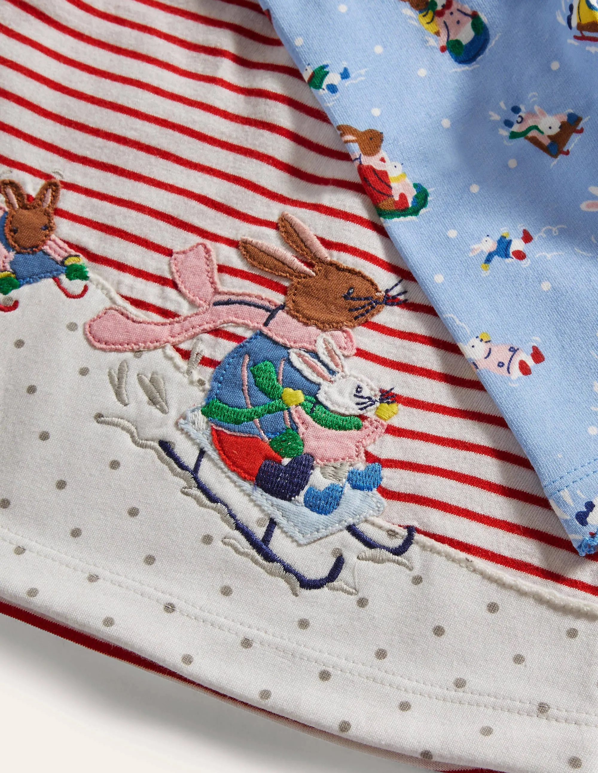 Big Appliqué Dress Set-Sky Blue Snow Bunnies