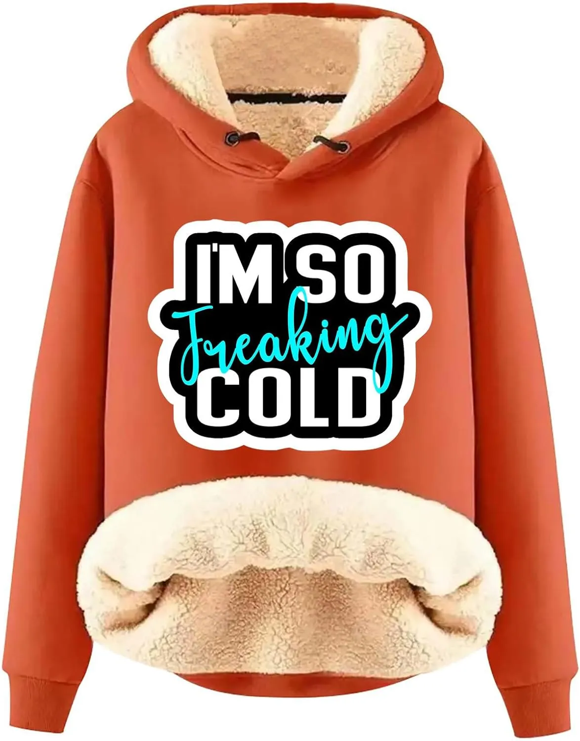 Binmer I'm So Freaking Cold Hoodies Women Letter Long Sleeve Funny Graphic Oversized Sweatshirts Casual Sherpa Pullover Tops