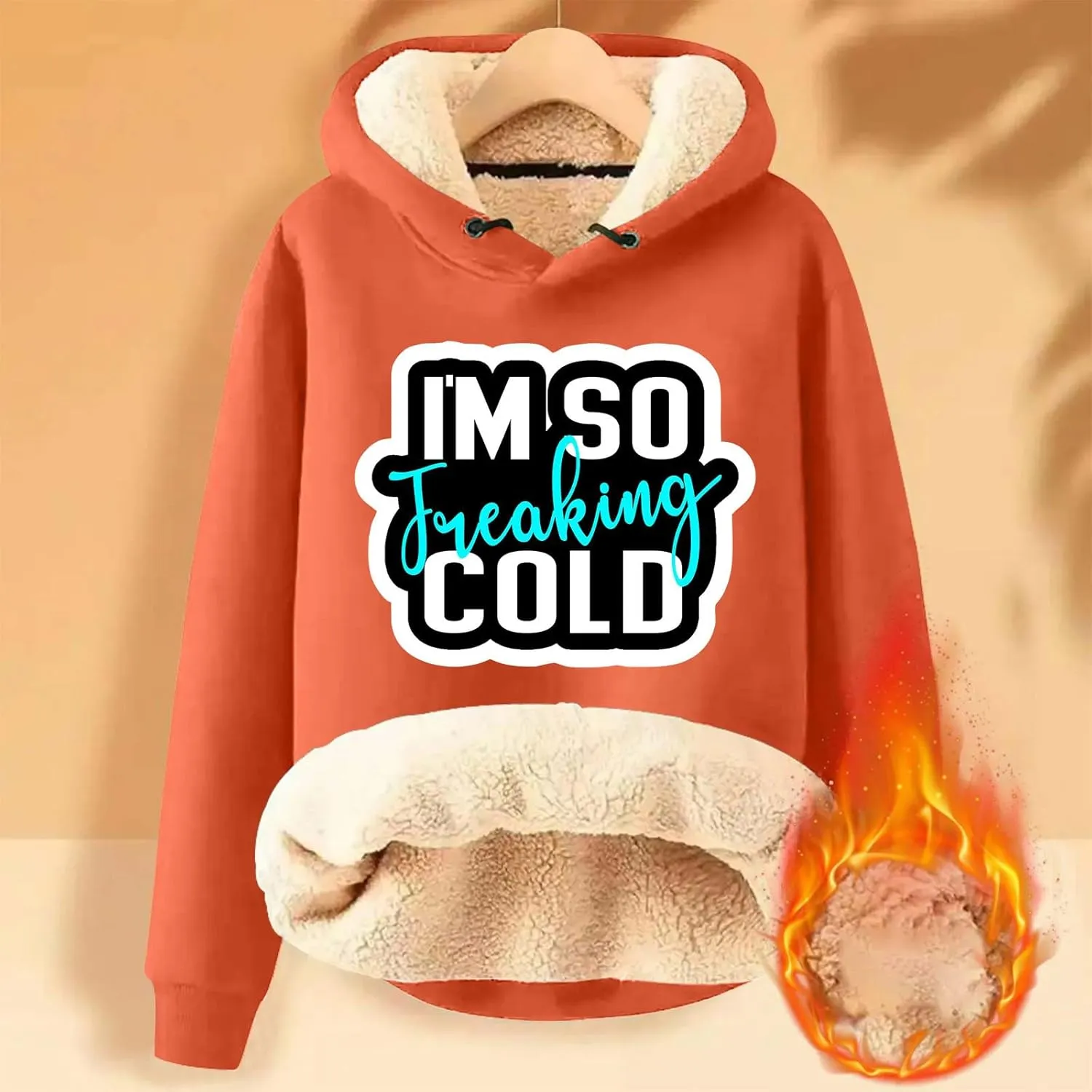 Binmer I'm So Freaking Cold Hoodies Women Letter Long Sleeve Funny Graphic Oversized Sweatshirts Casual Sherpa Pullover Tops