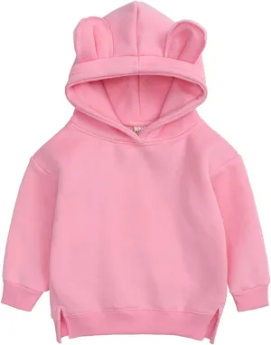 Boys Girls Bear Ears Shape Fleece Warm Hoodies Pullover Toddler Baby Solid Hooded Sweatshirt Cute Fall Clothes