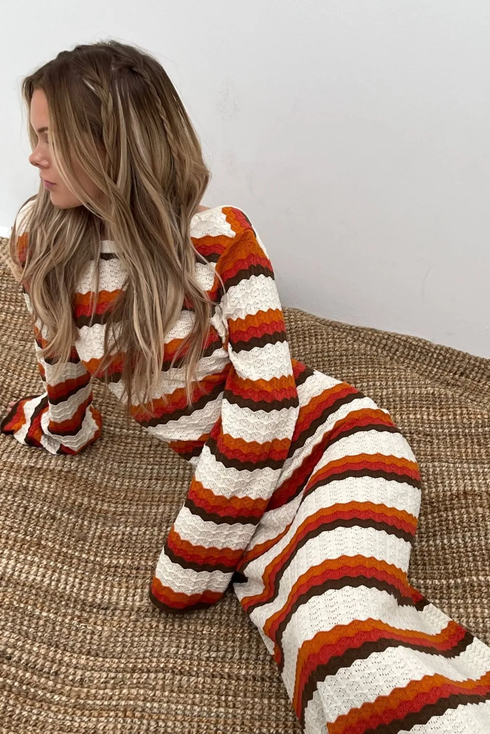 Calista Weaved Zigzag Backless Maxi Knit Dress