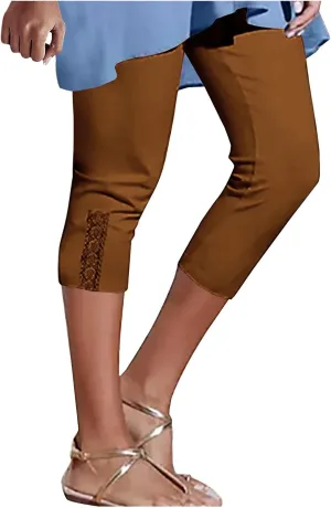 Capri Leggings for Women Fabric Bow Tie Belt Peach Hip Tight Waist High Hip Movement Yoga Shorts Cropped Pants High