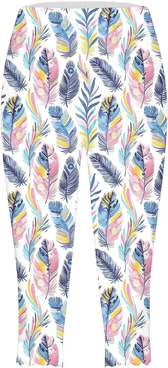 Capri Leggings for Women Floral Print High Waist Capris Tummy Control Knee Length Slim Fit Yoga Cropped Trousers