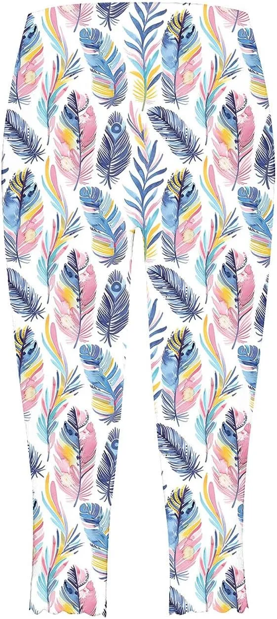 Capri Leggings for Women Floral Print High Waist Capris Tummy Control Knee Length Slim Fit Yoga Cropped Trousers
