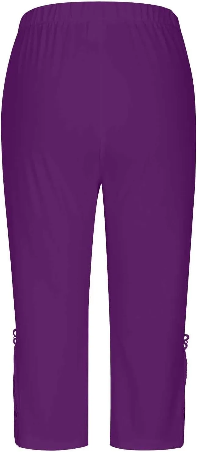 Capri Leggings for Women Summer Dressy High Waist Capris Pant Tummy Control Knee Length Slim Fit Yoga Cropped Trouser