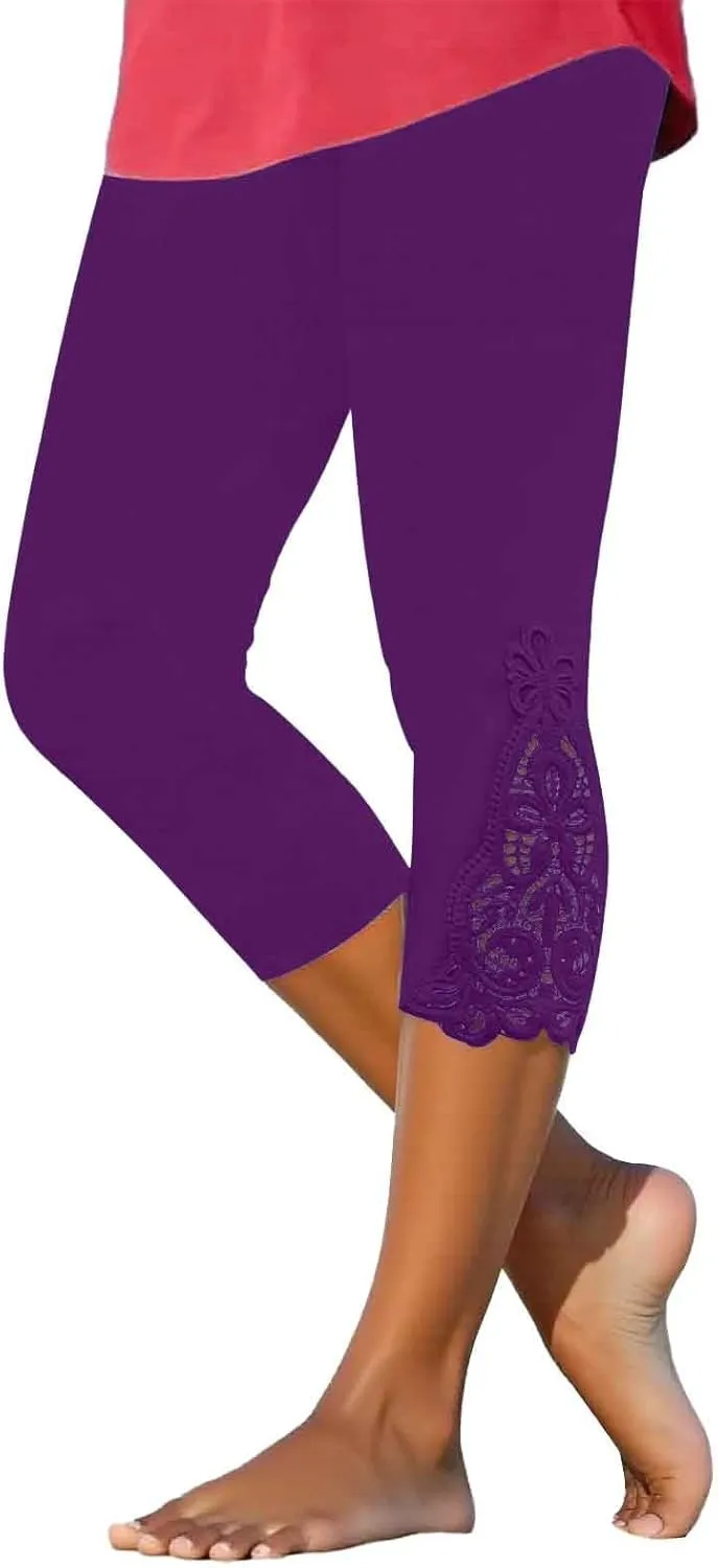 Capri Leggings for Women Summer Dressy High Waist Capris Pant Tummy Control Knee Length Slim Fit Yoga Cropped Trouser