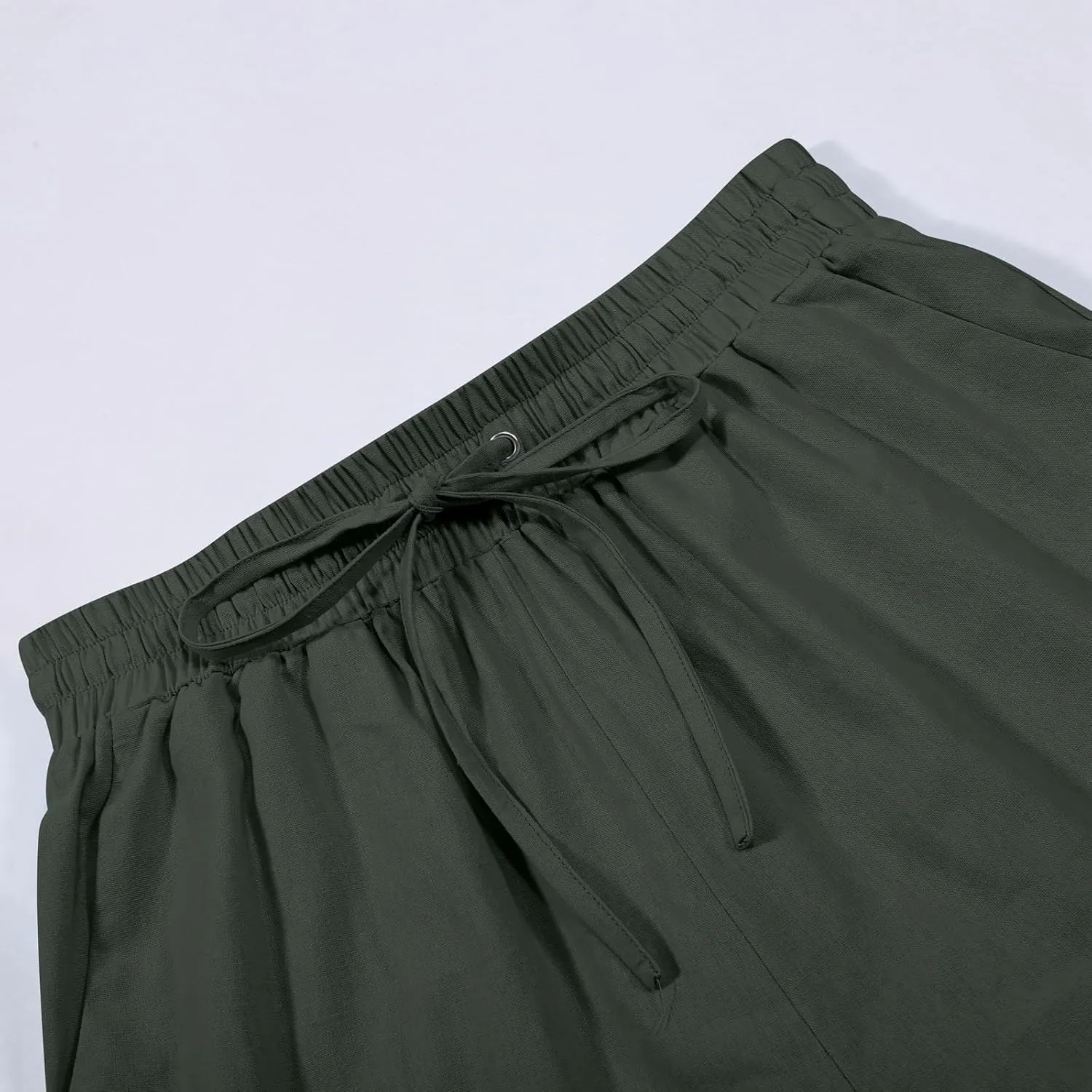 Capri Pants for Women 2025 Summer Drawstring High Waist Linen Pant Casual Straight Wide Leg Cropped Trouser Pockets