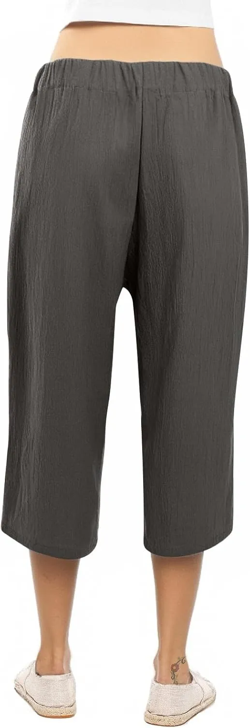Capri Pants for Women Casual Cotton Linen Capris Summer 2025 Straight Leg Drawstring Elastic Waist Cropped Trouser