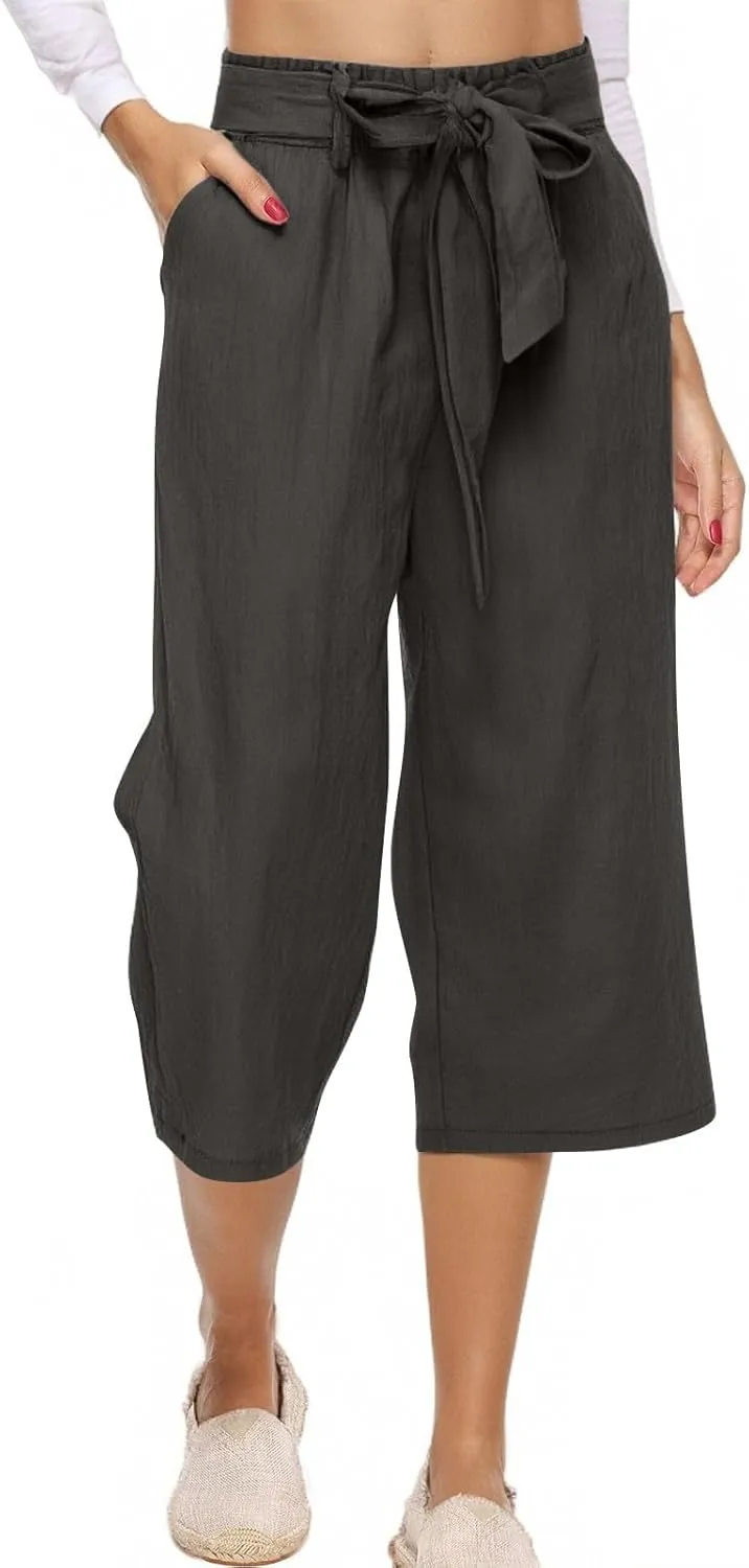 Capri Pants for Women Casual Cotton Linen Capris Summer 2025 Straight Leg Drawstring Elastic Waist Cropped Trouser
