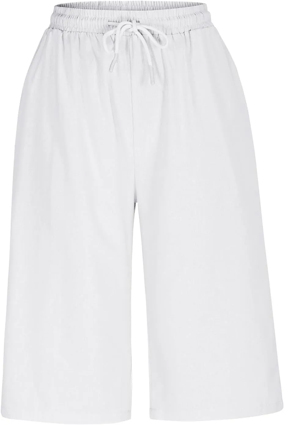 Capri Pants for Women Casual Summer Cotton Linen Capris Elastic High Waist Pants Wide Leg Cropped Trousers