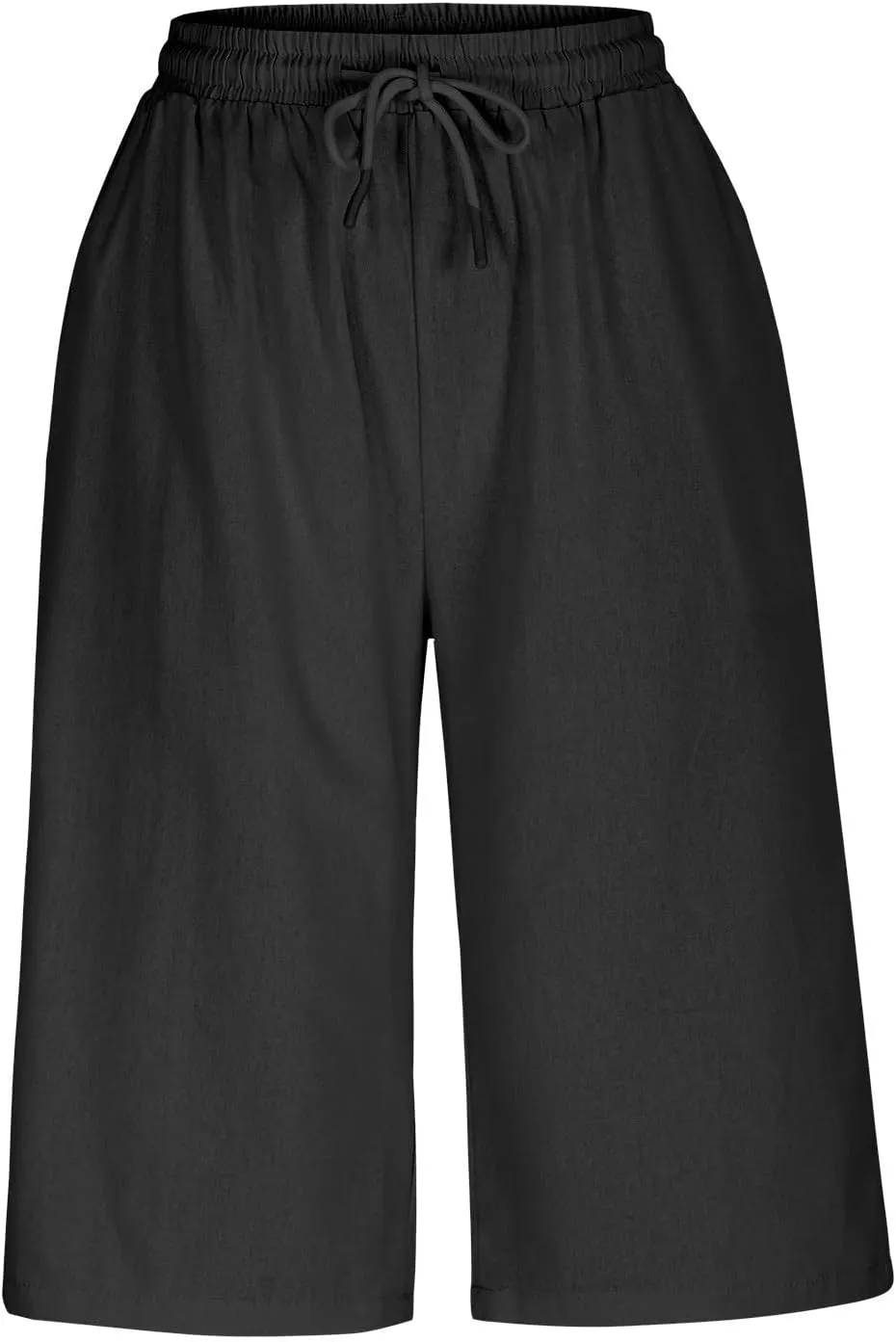 Capri Pants for Women Casual Summer Cotton Linen Capris Elastic High Waist Pants Wide Leg Cropped Trousers