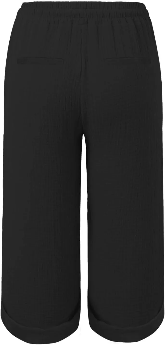 Capri Pants for Women Casual Summer Drawstring Elastic High Waist Linen Pant Cotton Linen Yoga Cropped Trousers