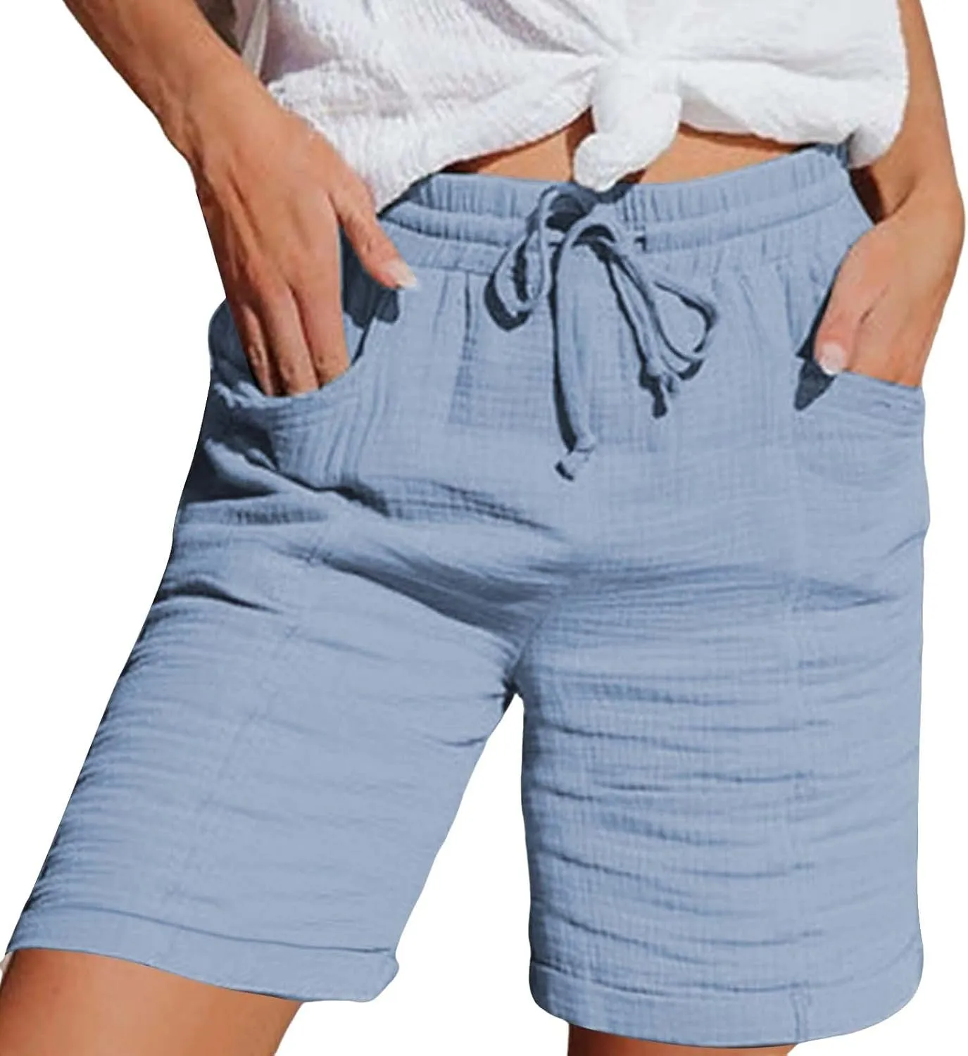 Capri Pants for Women Casual Summer Drawstring Elastic High Waist Linen Pant Cotton Linen Yoga Cropped Trousers