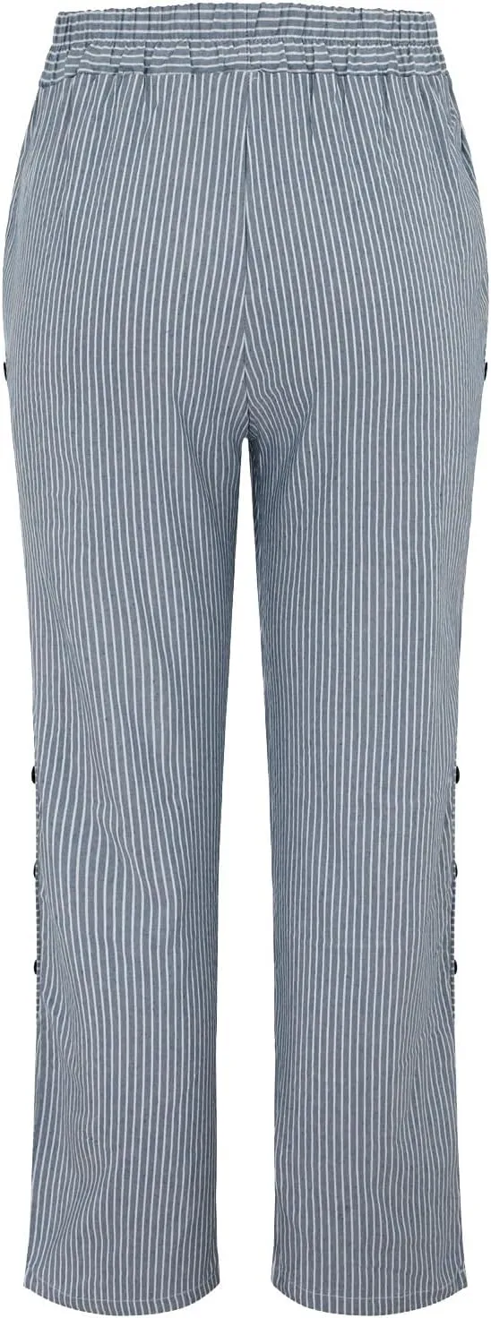 Capri Pants for Women Cotton Linen Pants,Summer Wide Leg Casual Loose Drawstring High Waist Palazzo Pants