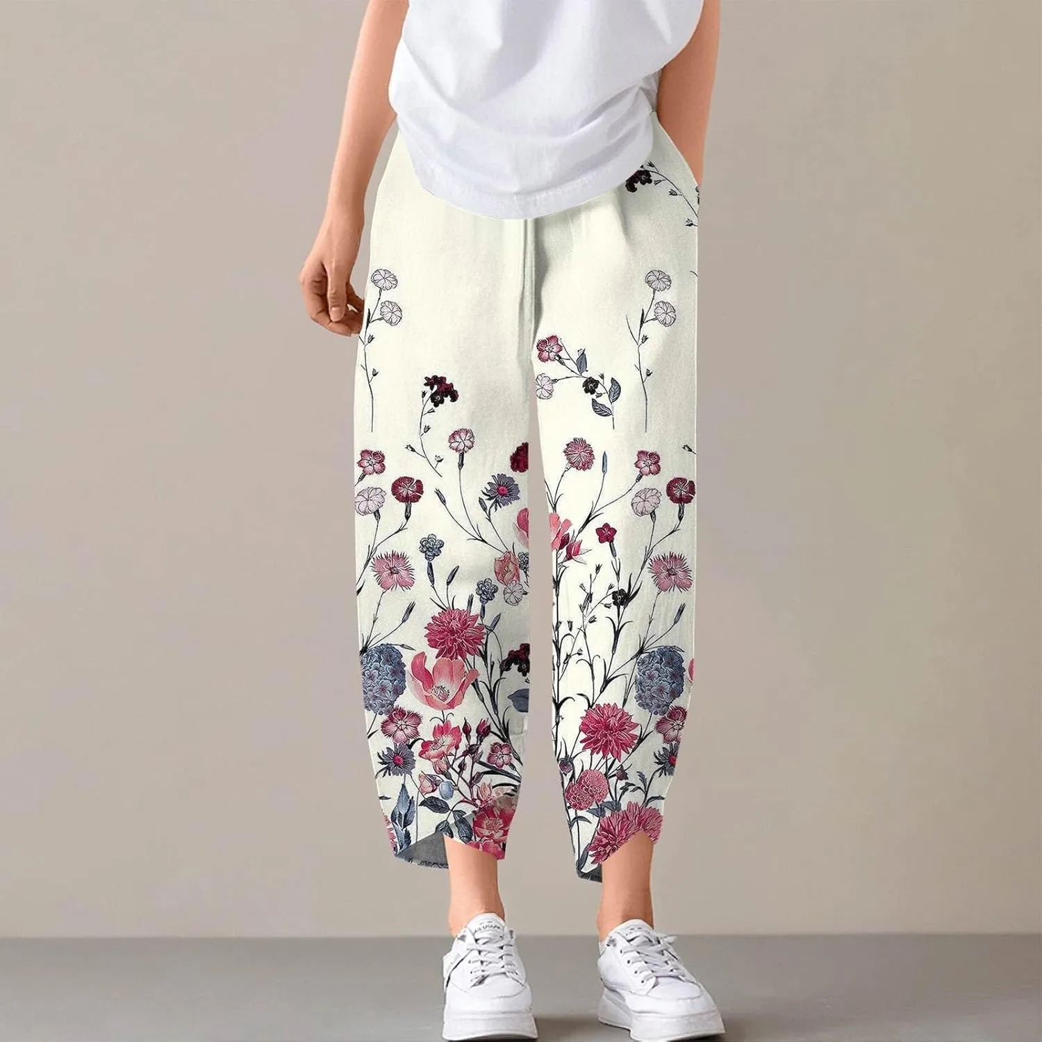 Capri Pants for Women- Flowy Beach Striped Casual Loose Workout Travel Trendy Jogging Baggy Light Weight Stretch