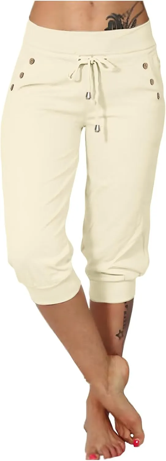 Capri Pants for Women High Waist Drawstring Capris Casual Trousers Summer 2025 Vacation Capri Pants with Pockets