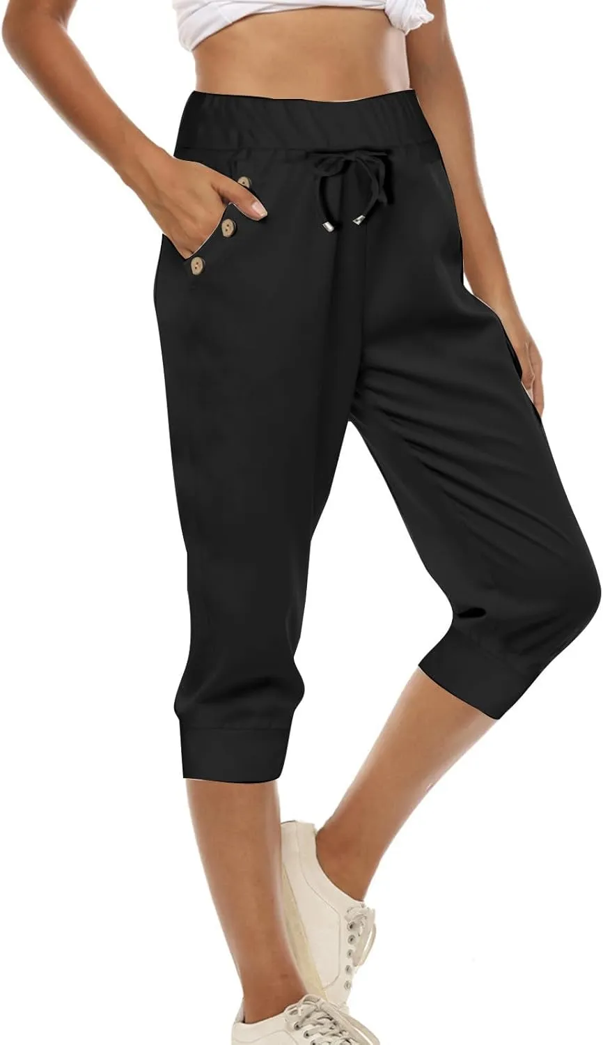 Capri Pants for Women High Waist Drawstring Capris Casual Trousers Summer 2025 Vacation Capri Pants with Pockets