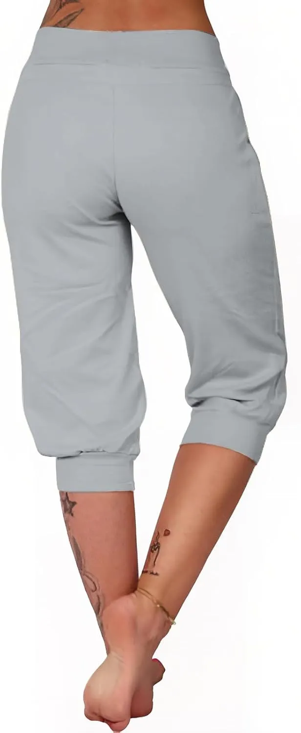 Capri Pants for Women High Waist Drawstring Capris Casual Trousers Summer 2025 Vacation Capri Pants with Pockets