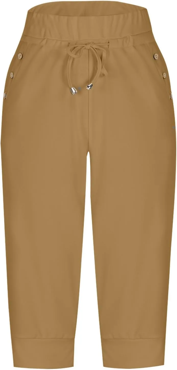 Capri Pants for Women High Waist Drawstring Capris Casual Trousers Summer 2025 Vacation Capri Pants with Pockets