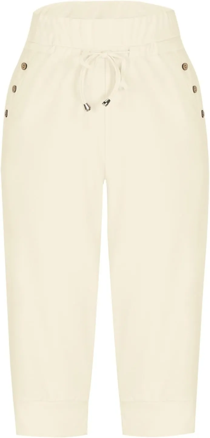 Capri Pants for Women High Waist Drawstring Capris Casual Trousers Summer 2025 Vacation Capri Pants with Pockets