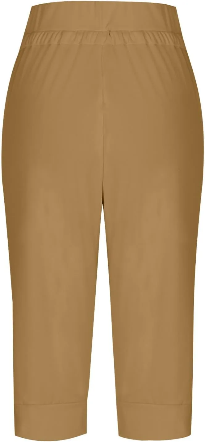Capri Pants for Women High Waist Drawstring Capris Casual Trousers Summer 2025 Vacation Capri Pants with Pockets