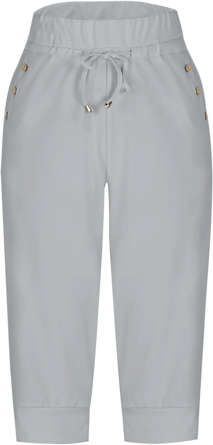 Capri Pants for Women High Waist Drawstring Capris Casual Trousers Summer 2025 Vacation Capri Pants with Pockets