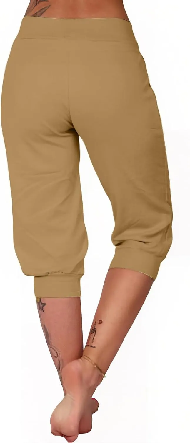 Capri Pants for Women High Waist Drawstring Capris Casual Trousers Summer 2025 Vacation Capri Pants with Pockets