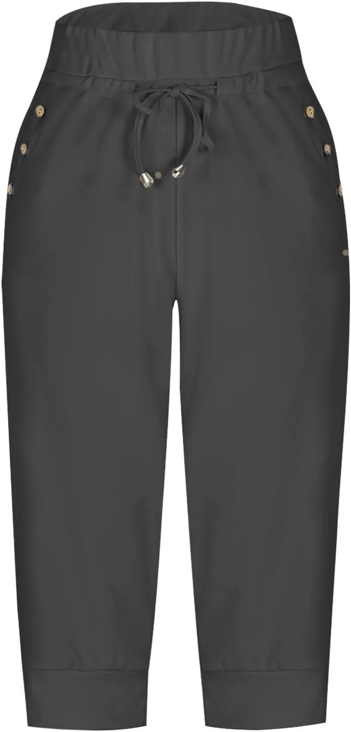 Capri Pants for Women High Waist Drawstring Capris Casual Trousers Summer 2025 Vacation Capri Pants with Pockets
