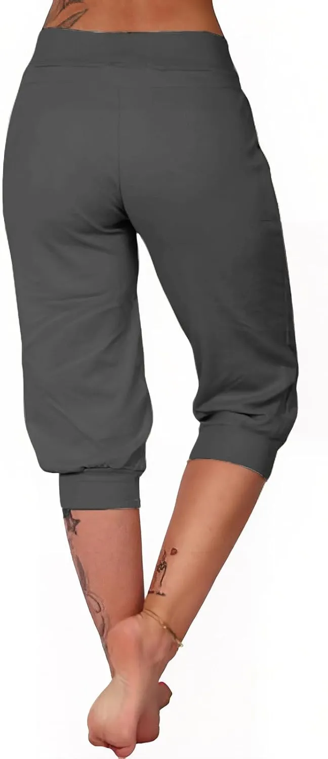 Capri Pants for Women High Waist Drawstring Capris Casual Trousers Summer 2025 Vacation Capri Pants with Pockets