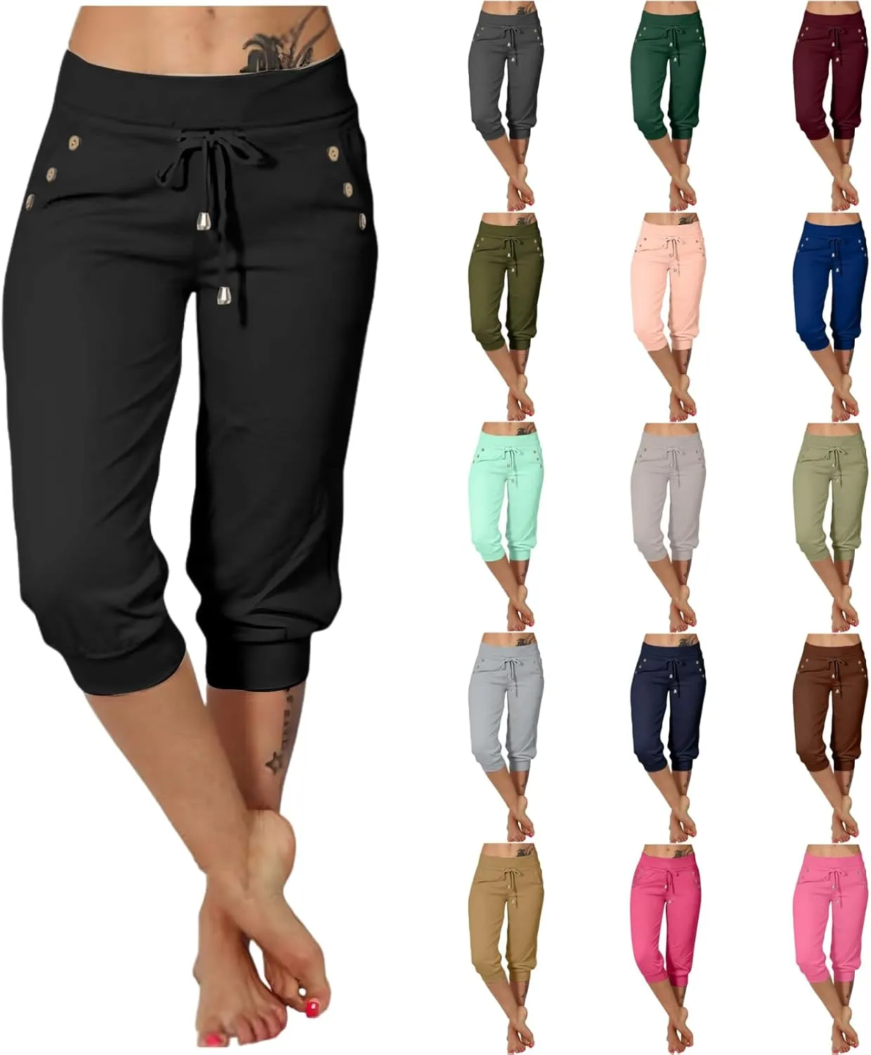 Capri Pants for Women High Waist Drawstring Capris Casual Trousers Summer 2025 Vacation Capri Pants with Pockets