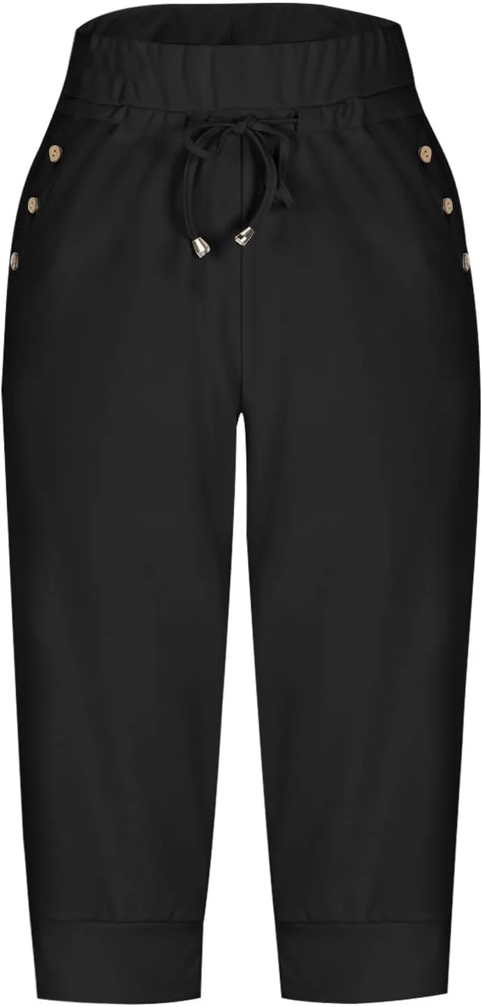 Capri Pants for Women High Waist Drawstring Capris Casual Trousers Summer 2025 Vacation Capri Pants with Pockets