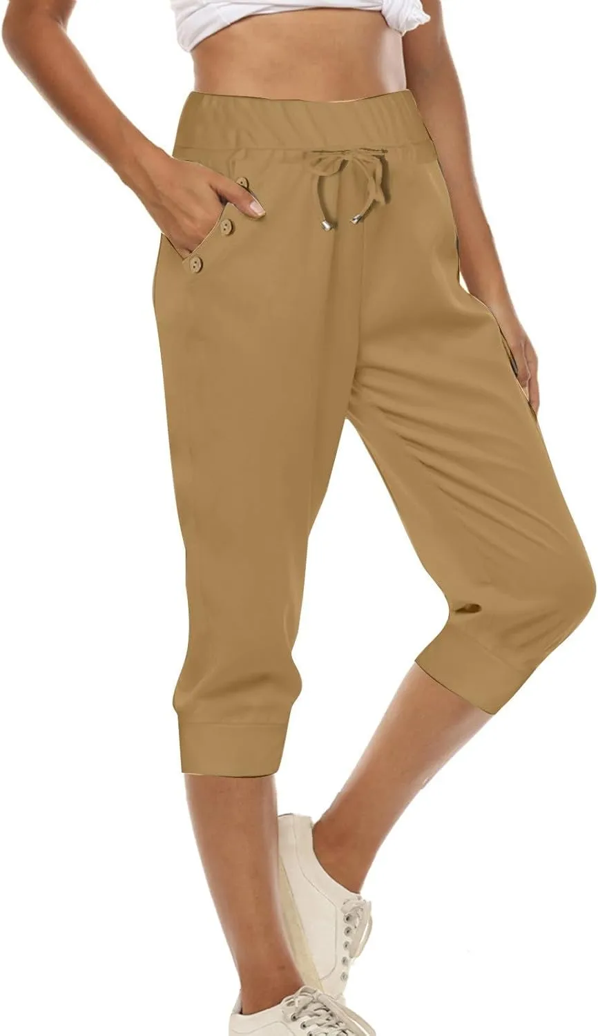 Capri Pants for Women High Waist Drawstring Capris Casual Trousers Summer 2025 Vacation Capri Pants with Pockets