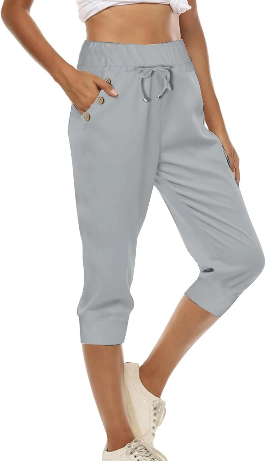Capri Pants for Women High Waist Drawstring Capris Casual Trousers Summer 2025 Vacation Capri Pants with Pockets