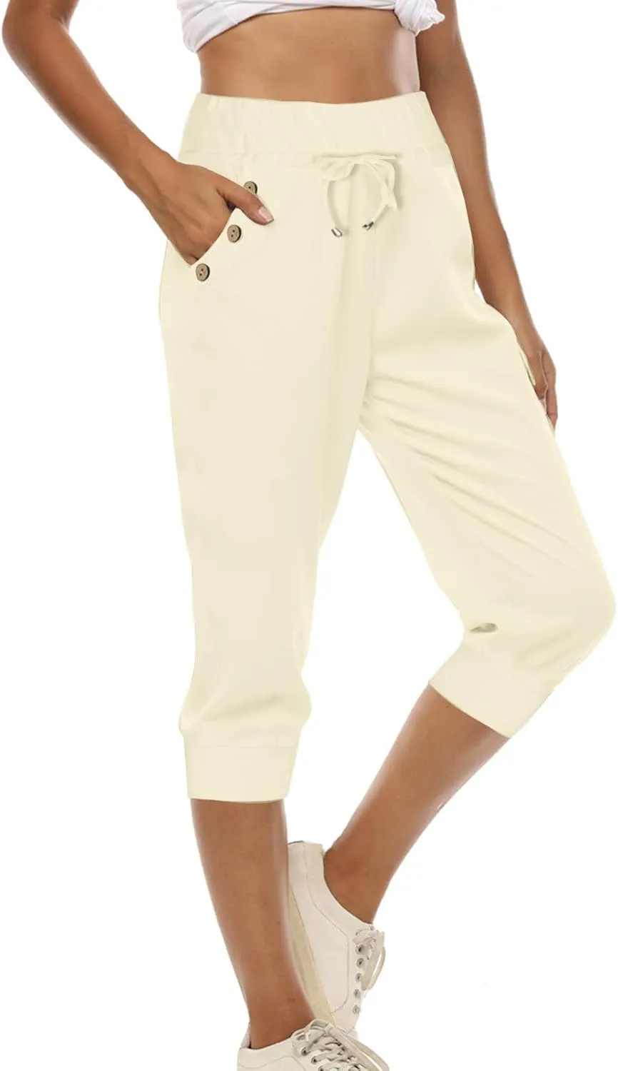 Capri Pants for Women High Waist Drawstring Capris Casual Trousers Summer 2025 Vacation Capri Pants with Pockets