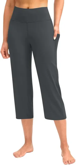 Capri Pants for Women High Waist Workout Yoga Pants with Pockets Tummy Control Crop Athletic Straight Trousers
