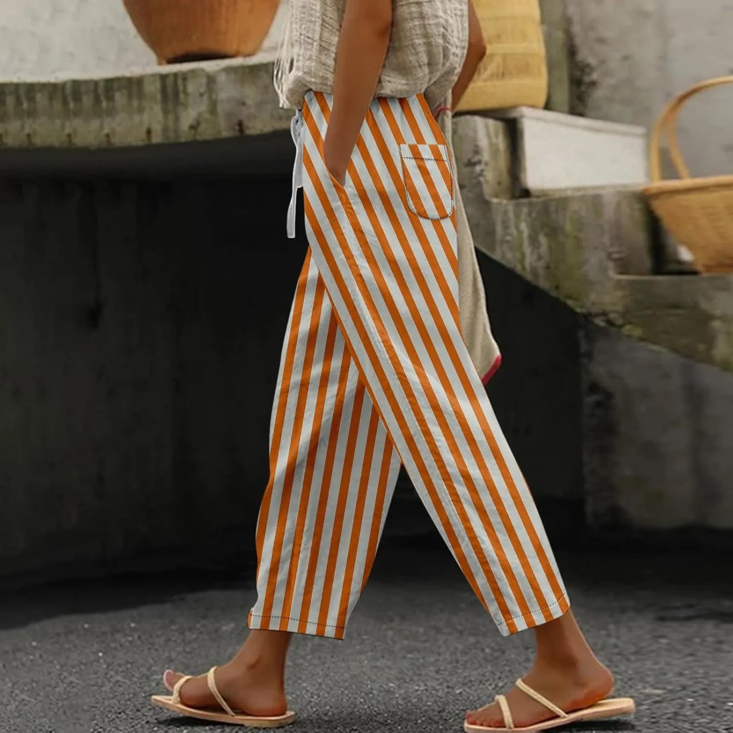 Capri Pants for Women Plus Size- Drawstring Beach Light Weight Stretch Workout Baggy Trendy Jogging Casual Travel