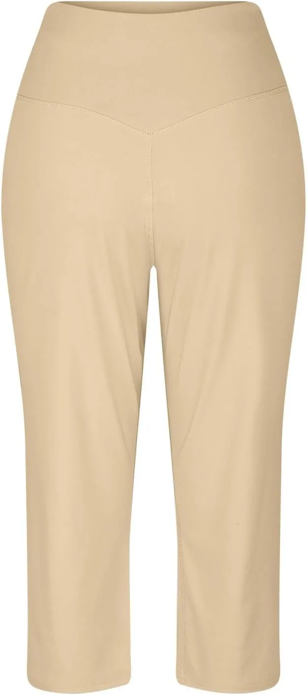 Capri Yoga Pants for Women Stretch High Waisted Wide Leg Pull on Capris Workout Athletic Work Pants with Pockets