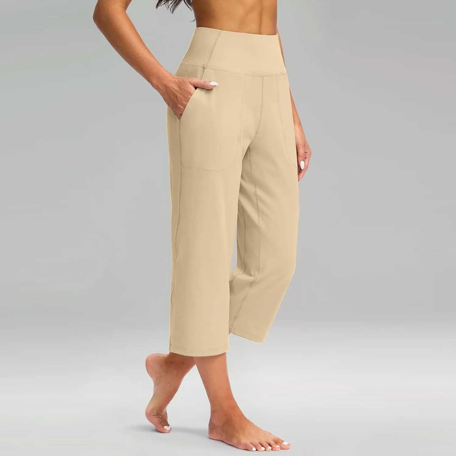 Capri Yoga Pants for Women Stretch High Waisted Wide Leg Pull on Capris Workout Athletic Work Pants with Pockets