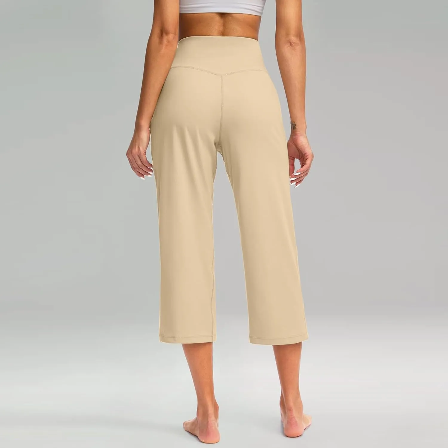 Capri Yoga Pants for Women Stretch High Waisted Wide Leg Pull on Capris Workout Athletic Work Pants with Pockets