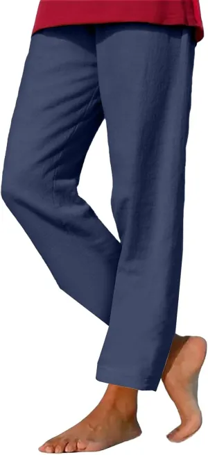 Casual Cotton Linen Pants Women Elastic High Waist Drawstring Tapered Leg Joggers Trousers Summer Beach Lounge Pants
