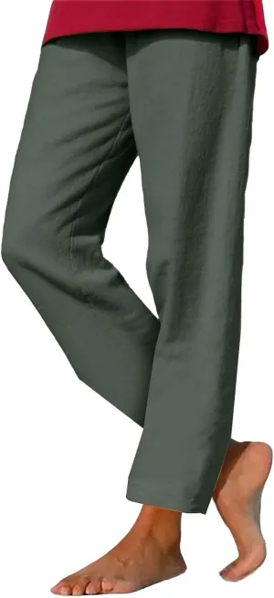 Casual Cotton Linen Pants Women Elastic High Waist Drawstring Tapered Leg Joggers Trousers Summer Beach Lounge Pants