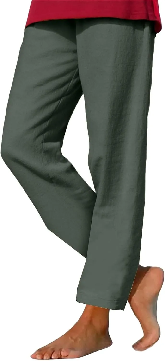 Casual Cotton Linen Pants Women Elastic High Waist Drawstring Tapered Leg Joggers Trousers Summer Beach Lounge Pants
