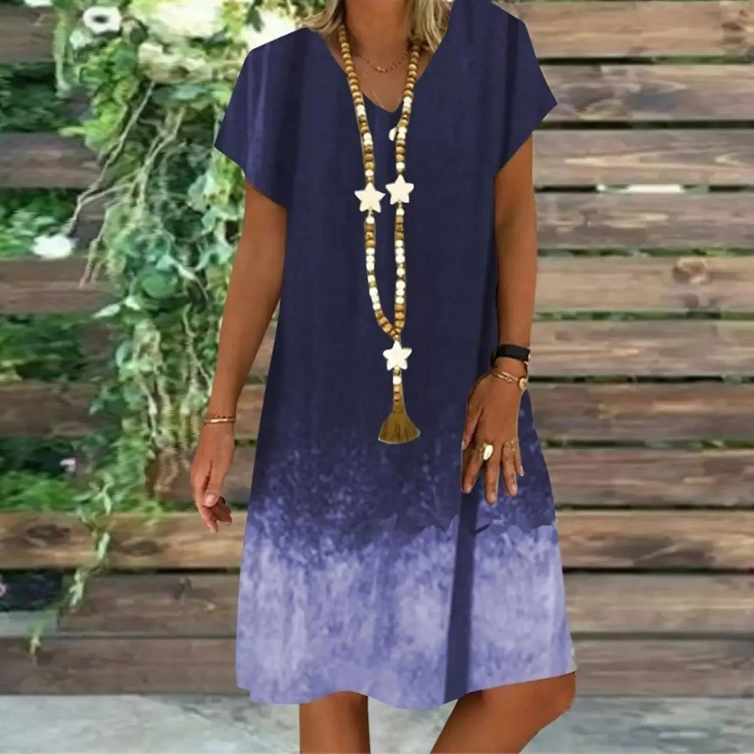 Casual Summer Dresses for Women 2025,Women's Beach Vacation T-Shirt Dress Plus Size V Neck Short Sleeve Midi Dresses