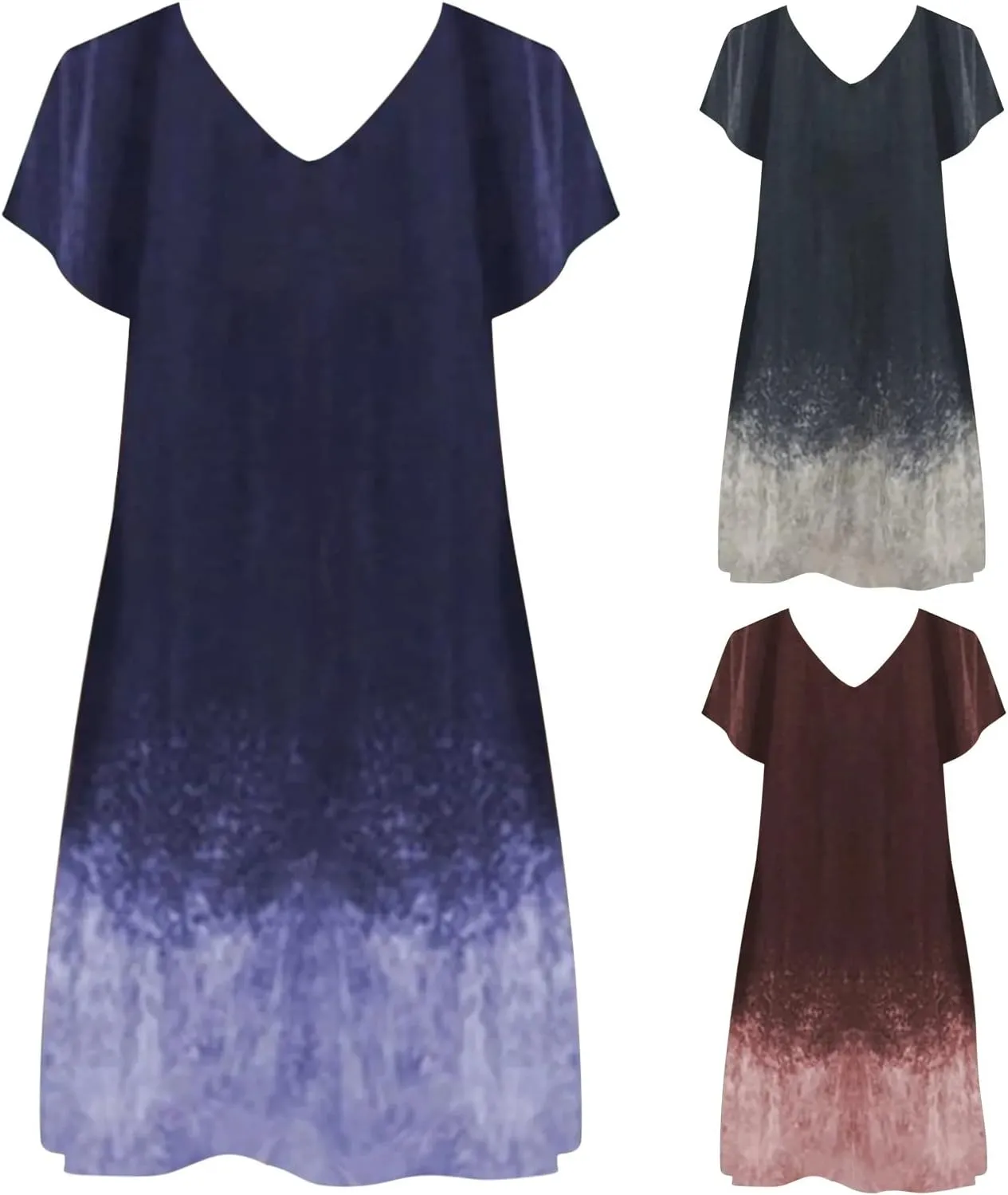 Casual Summer Dresses for Women 2025,Women's Beach Vacation T-Shirt Dress Plus Size V Neck Short Sleeve Midi Dresses