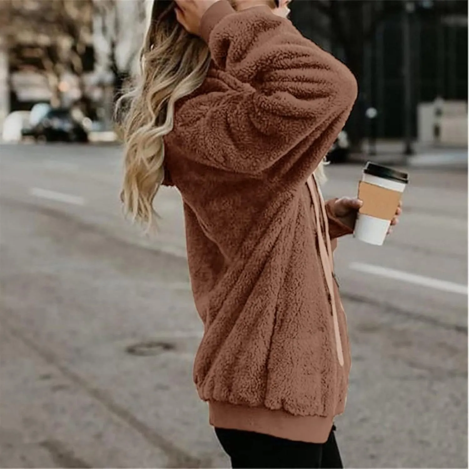 Cdiecer Fluffy Fleece Hoodies Womens Zip Up Sweatshirt Warm Hooded Jacket Oversized Sherpa Coat Outwear with Pockets