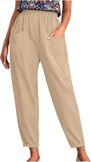 Ceboyel Womens Capri Pants for Summer High Elastic Waist Casual Cropped Pants Loose Lounge Trouser Ladies Trendy Outfits