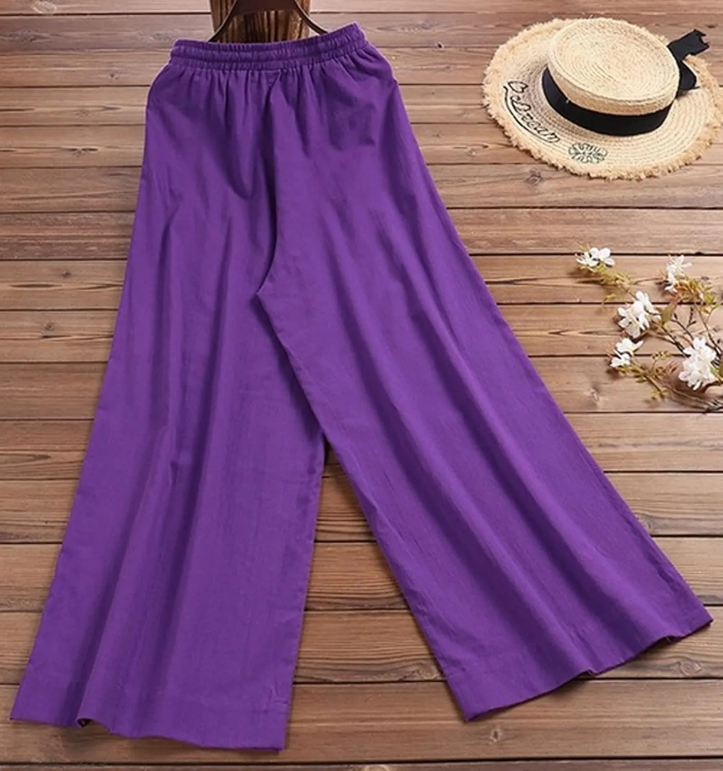 CHARTOU Women Cotton Wide Leg Linen Pants Palazzo High Waist Trousers Beach Gaucho Pants Summer Flowy Culottes