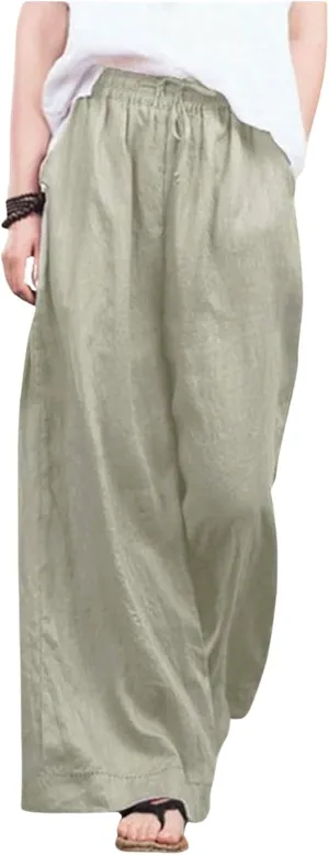 CHARTOU Women Cotton Wide Leg Linen Pants Palazzo High Waist Trousers Beach Gaucho Pants Summer Flowy Culottes