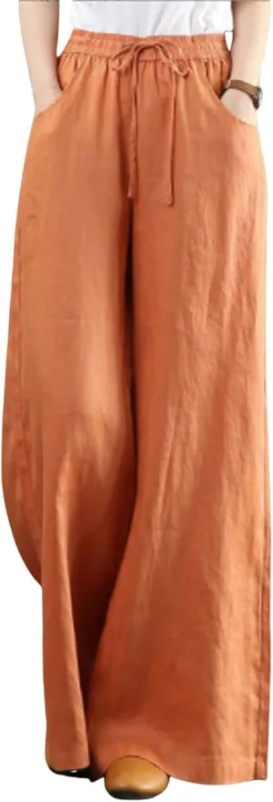 CHARTOU Women Cotton Wide Leg Linen Pants Palazzo High Waist Trousers Beach Gaucho Pants Summer Flowy Culottes
